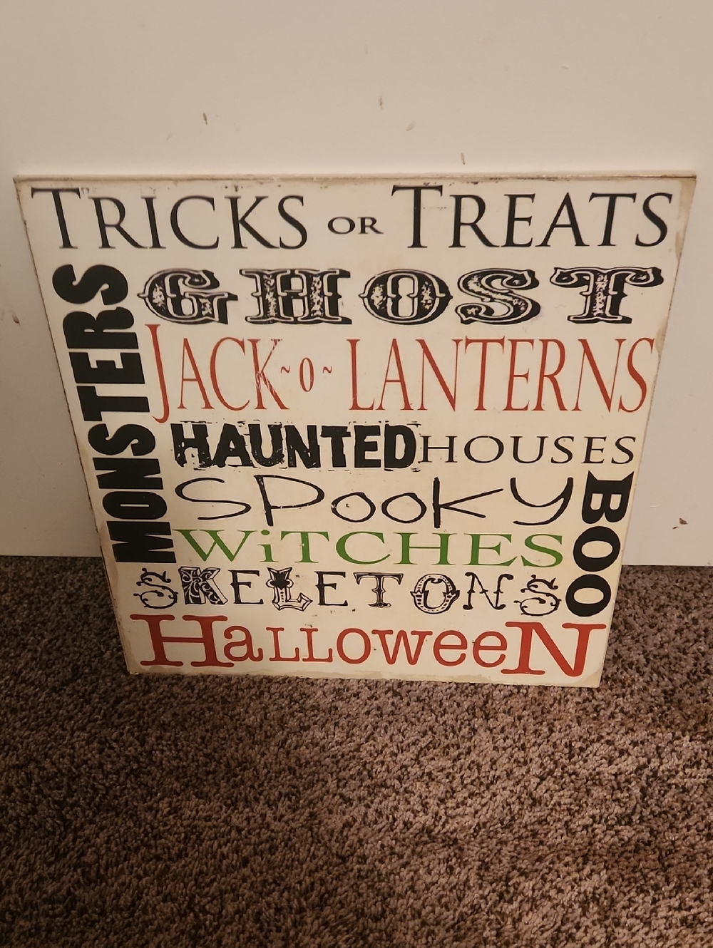 Halloween Word-Art Wall Sign - Orange, Black, Green, Cream